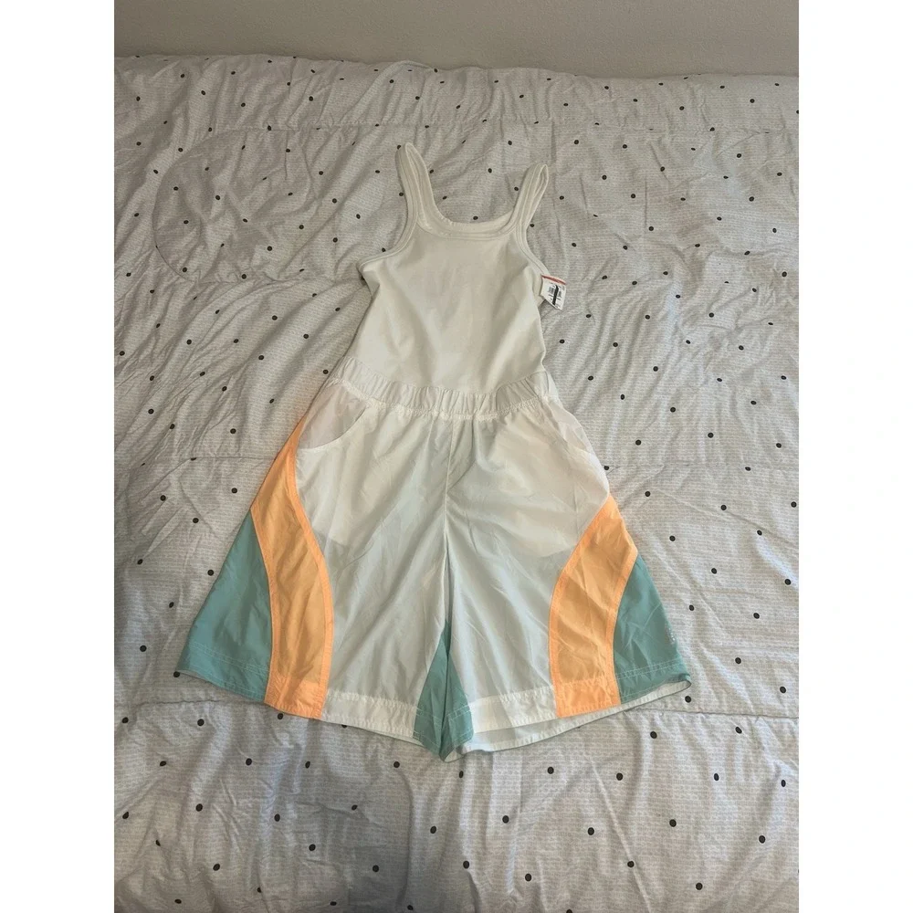 Free People Movement Colorblock Athletic Shorts Jumpsuit White Peach Aqua S P